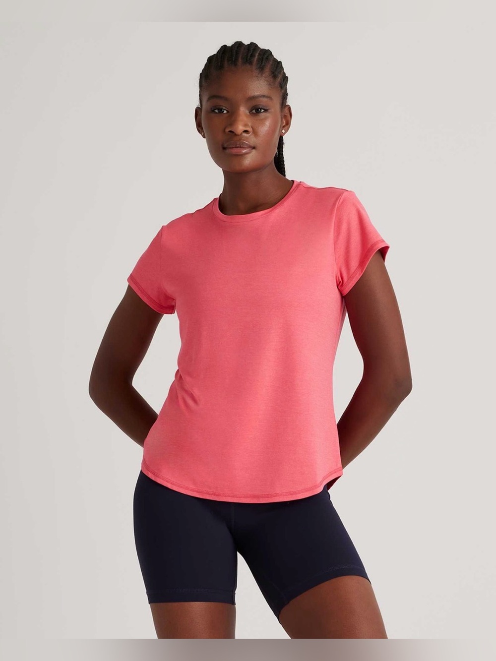 Quince Flowknit Breeze Tee Heather Coral Short Sleeve Wicking Top Size Small S
